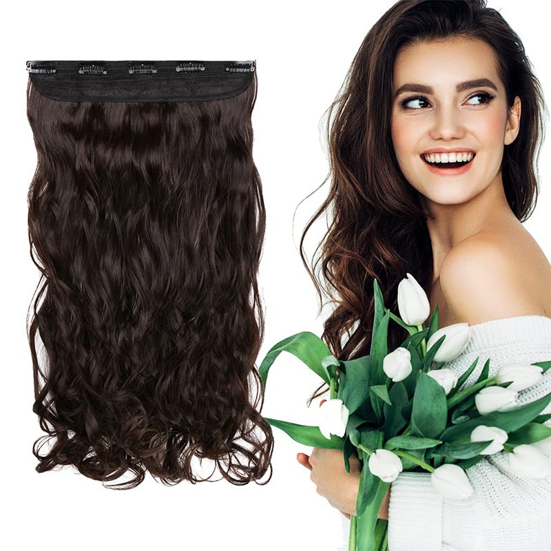 S-noilite Elegant 29"(73cm) Longest Curly Dark Brown 3/4 Full Head One Piece 5 Clips Clip in Hair Extensions - Image 1